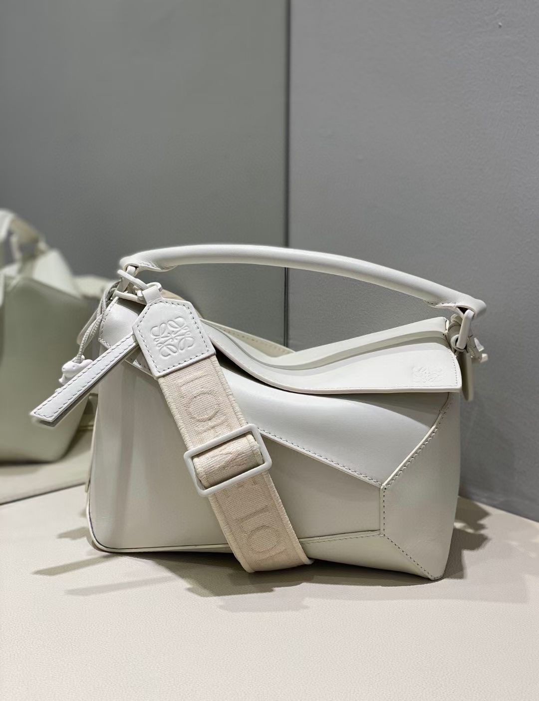 Loewe Small Puzzle Bag in Satin Calfskin Sea Salt